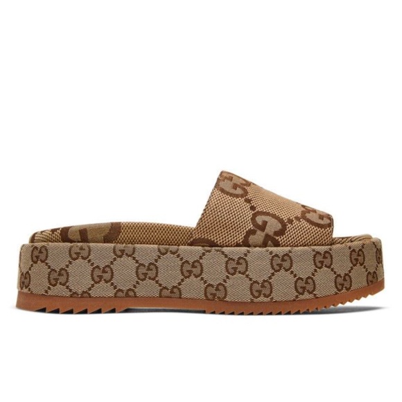 Gucci Wmns GG Lame Platform Slides - Picture 1 of 4